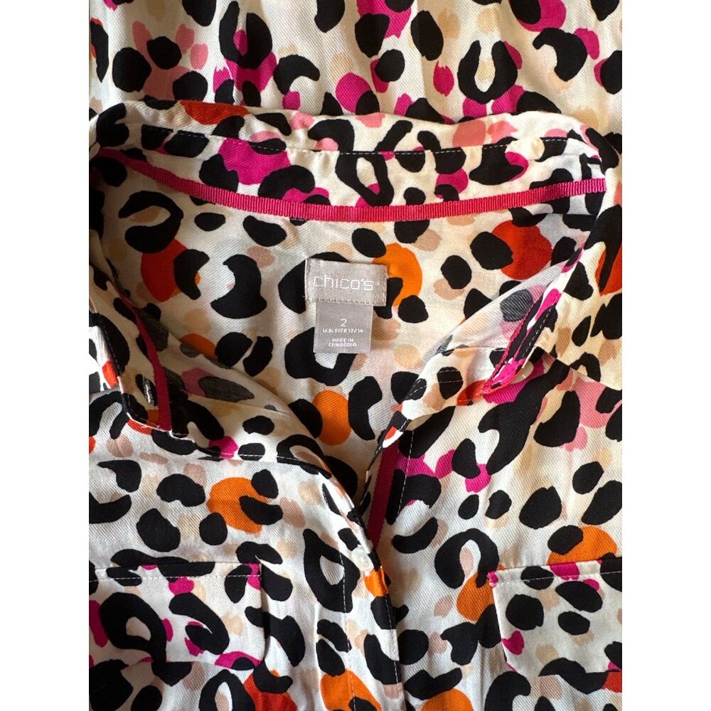 Chicos Leopard Print Button-Up Shirt L/S Polyester Womens Top - Picture 4 of 4